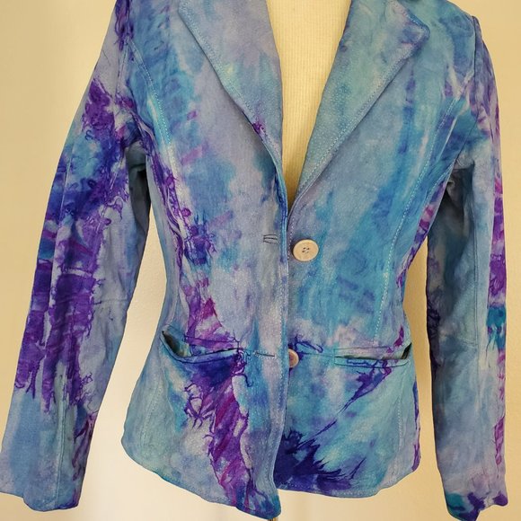 Suede Leather Motorcycle Jacket Blazer white purple blue tie dye 2 4 6 cowgirl